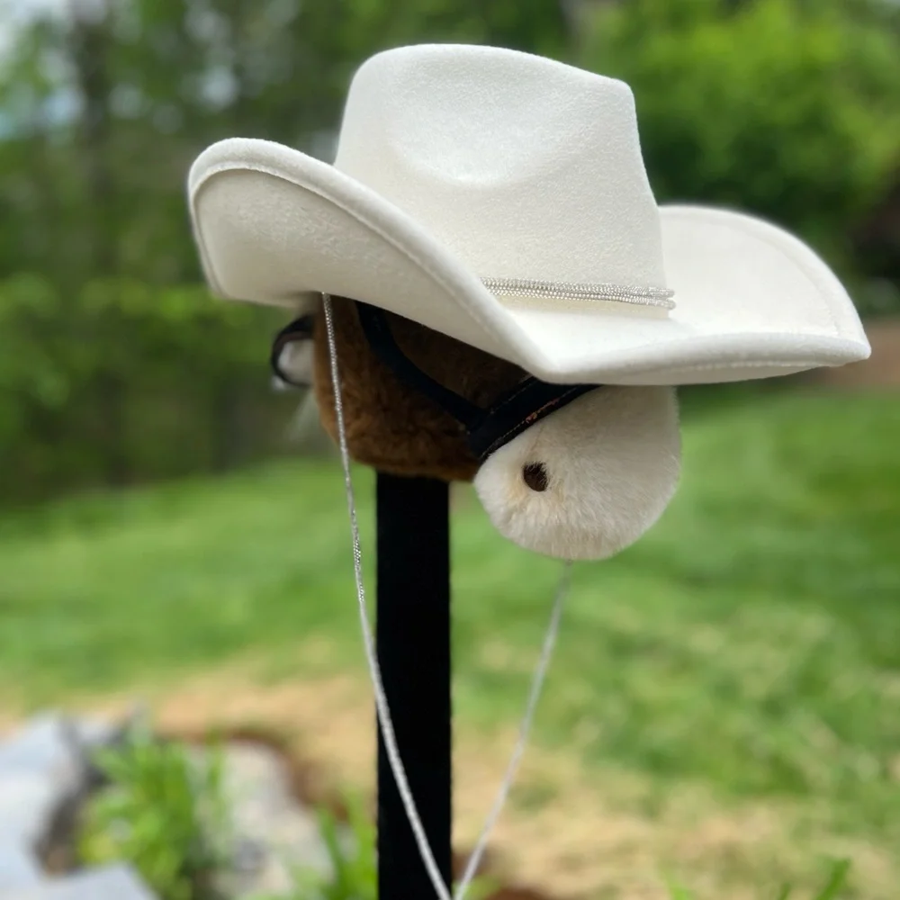 NWT White Rhinestone Strap Womens 7 Cowboy Hat Flat Brim Polyester Felt